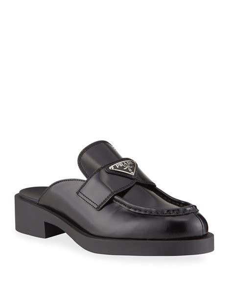 prada leather logo loafer mules|Prada loafers.